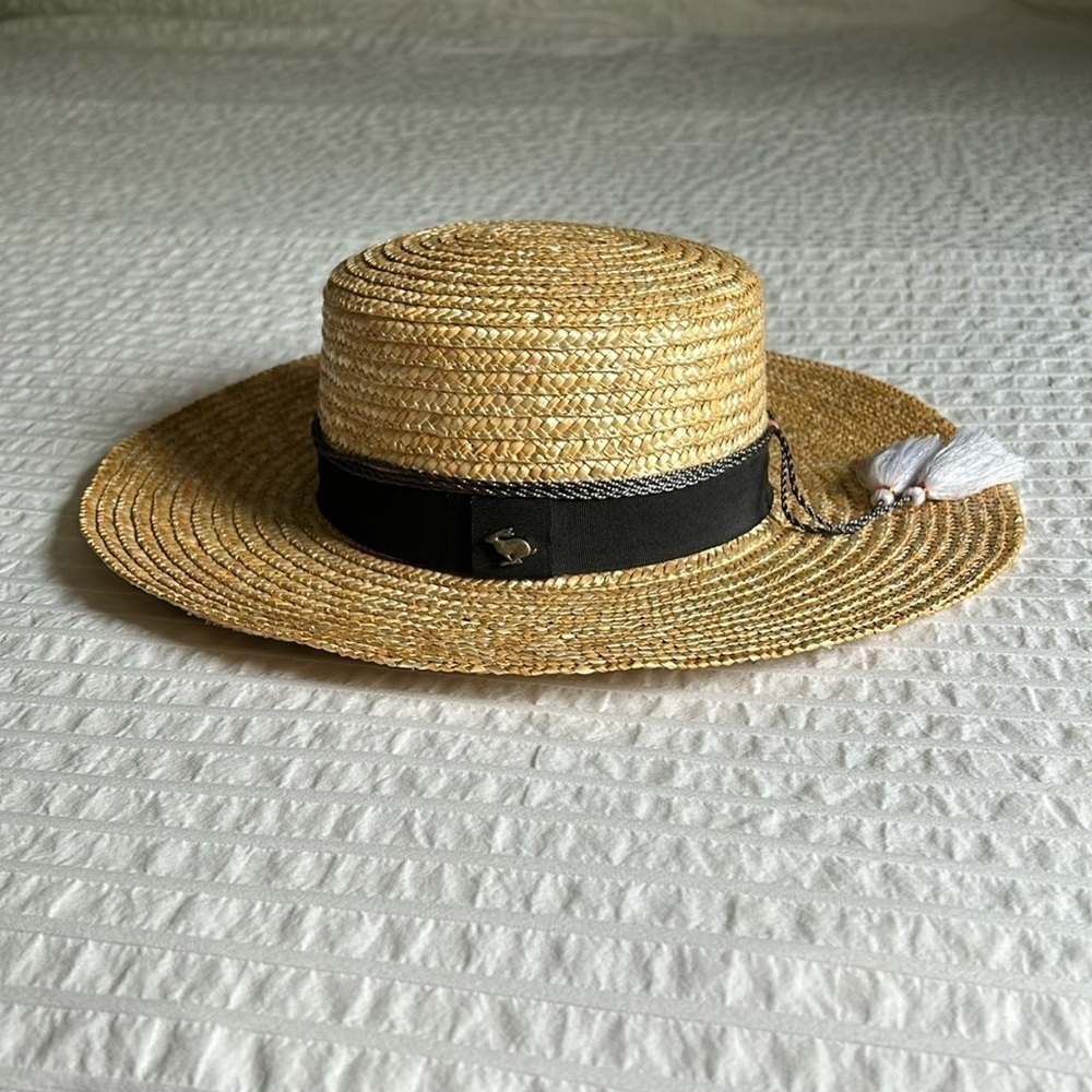 PETER GRIMM Straw Sun Hat Steeplechase Kentucky Derby Wide Brim Grosgrain Ribbon